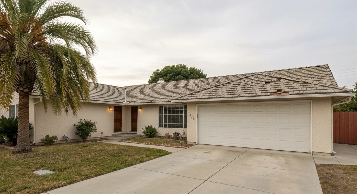 Worn asphalt shingle roof before full replacement in San Diego