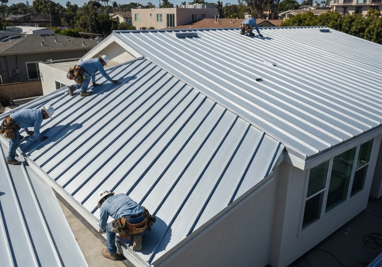 New standing-seam metal roof installed in San Diego coastal home