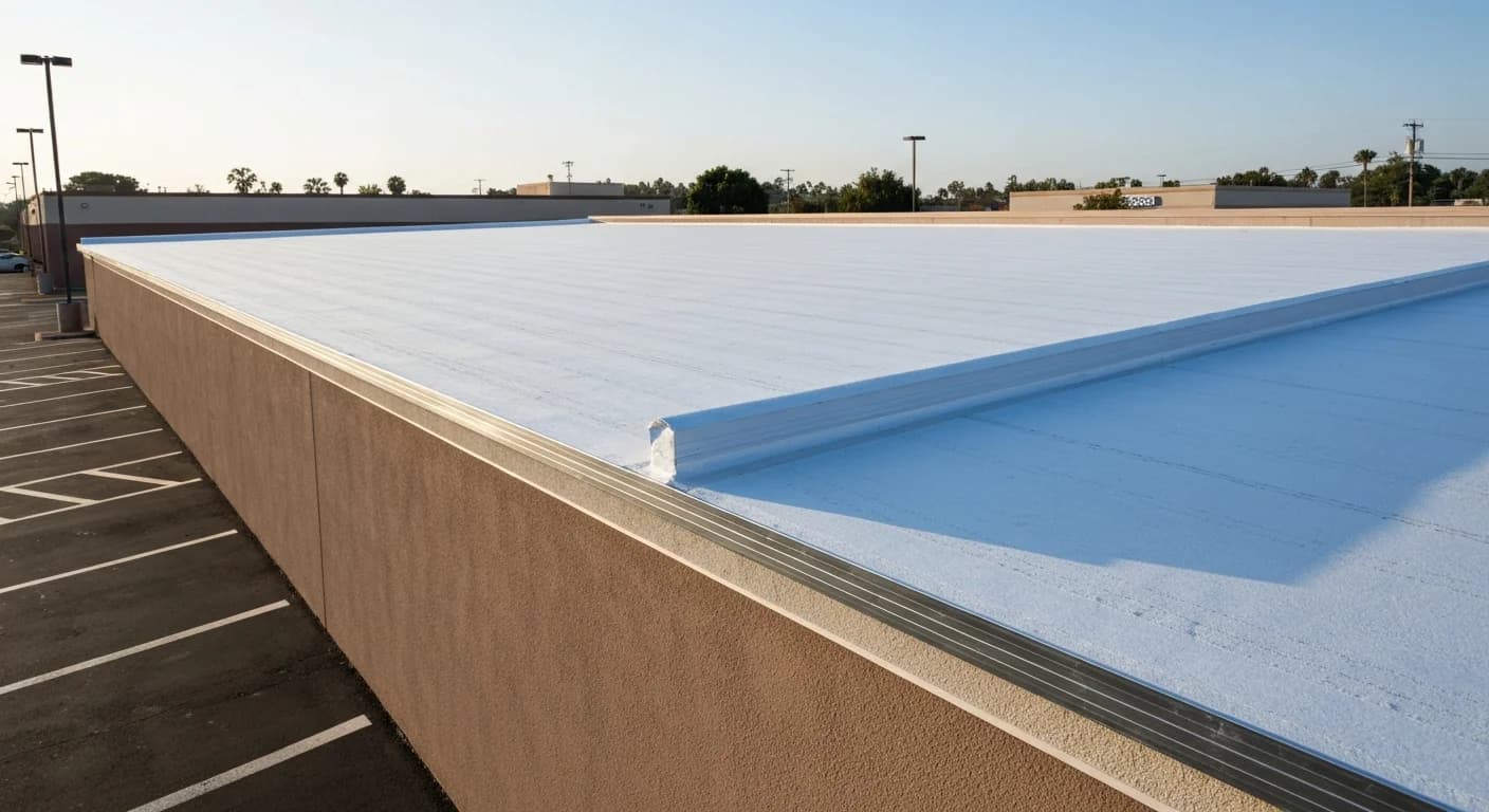 Completed white TPO flat roof installation on San Diego commercial property